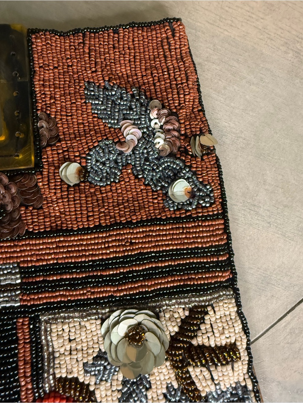 Anthropologie Black & Rust Beaded Floral Patchwork Clutch - Picture 5 of 12